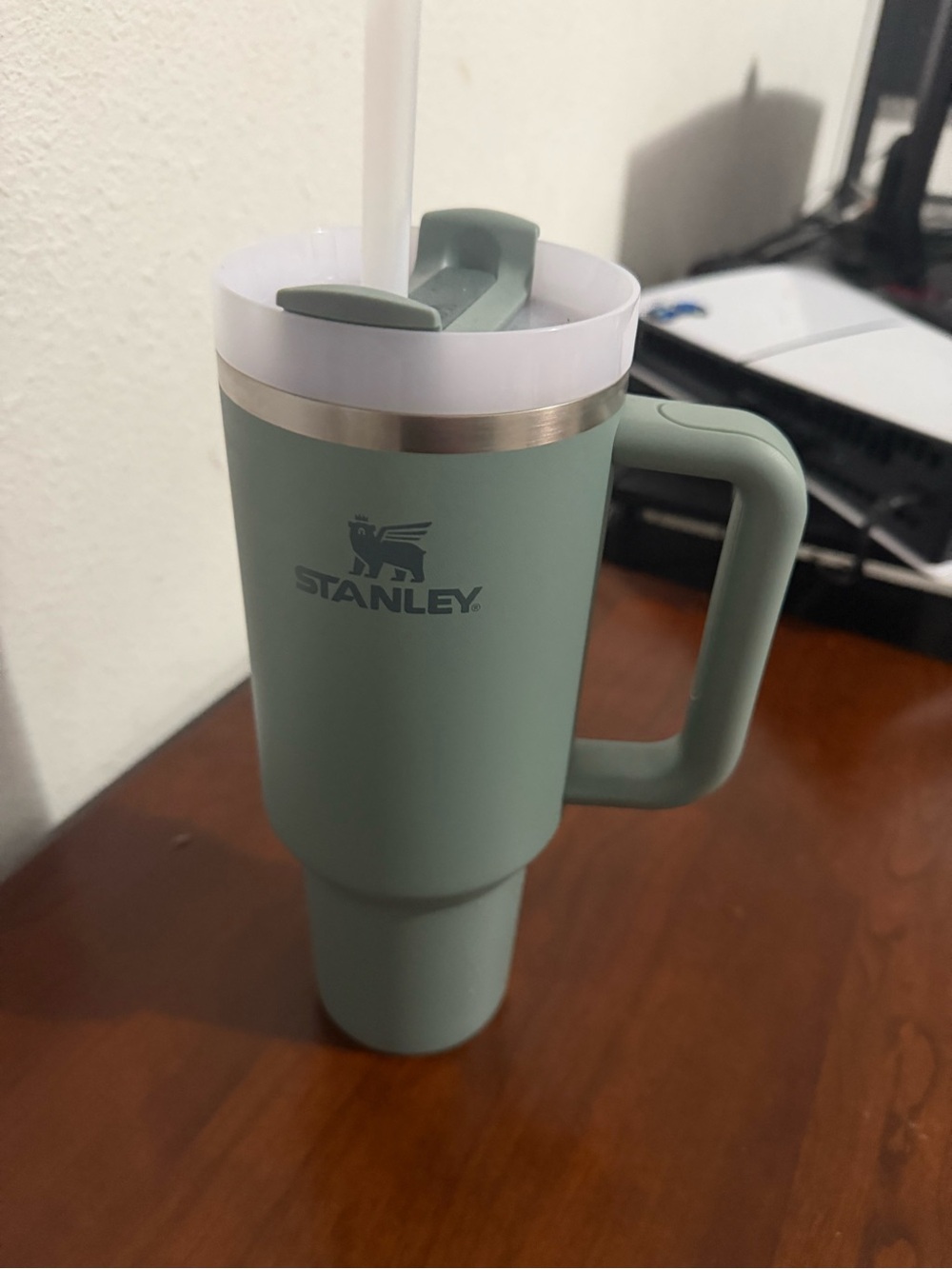 Stanley Mint Green Travel Mug with White Lid and Handle